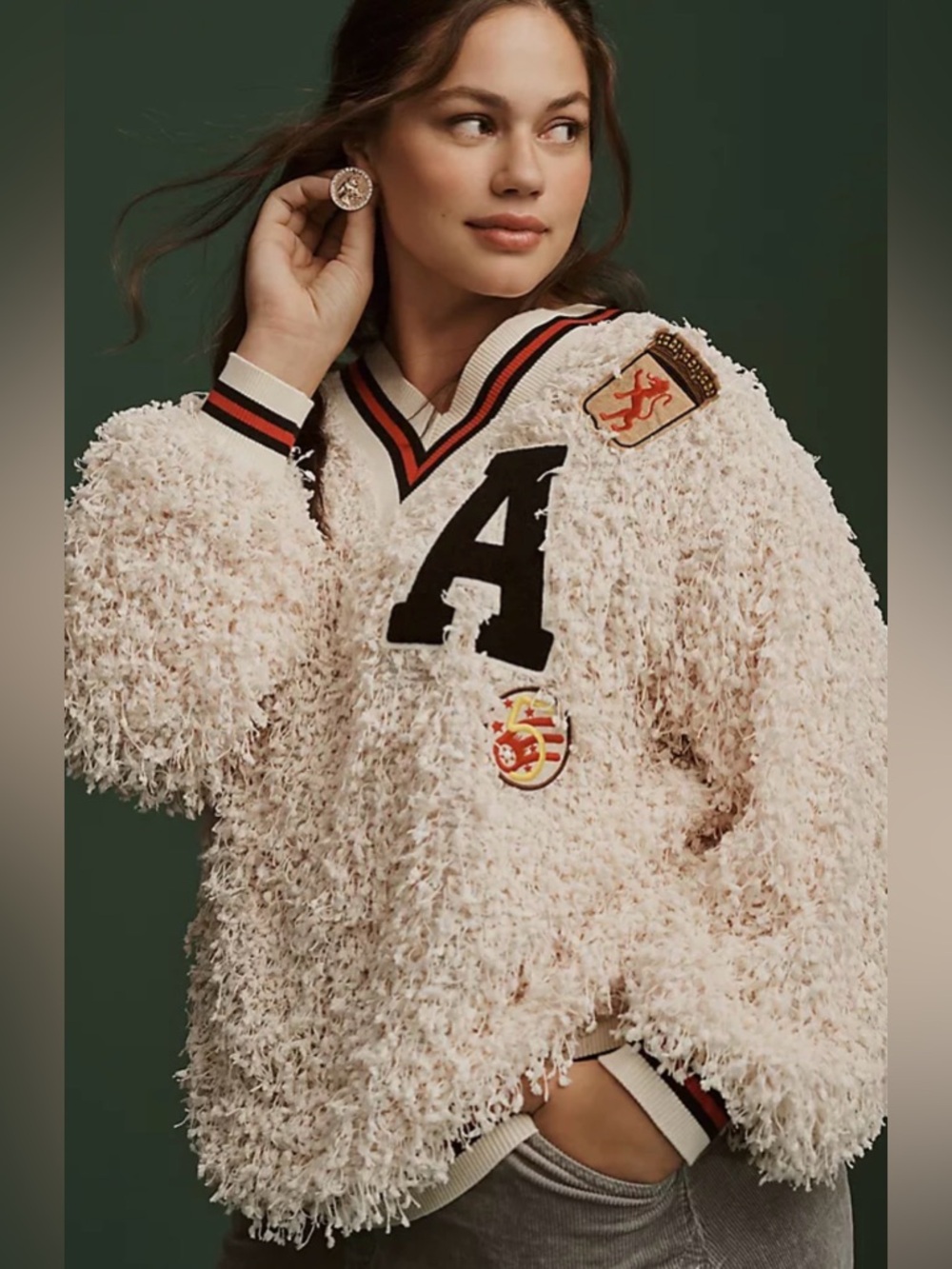 Anthropologie Eva Franco Varsity Pullover Sweatshirt, XL - Picture 1 of 5